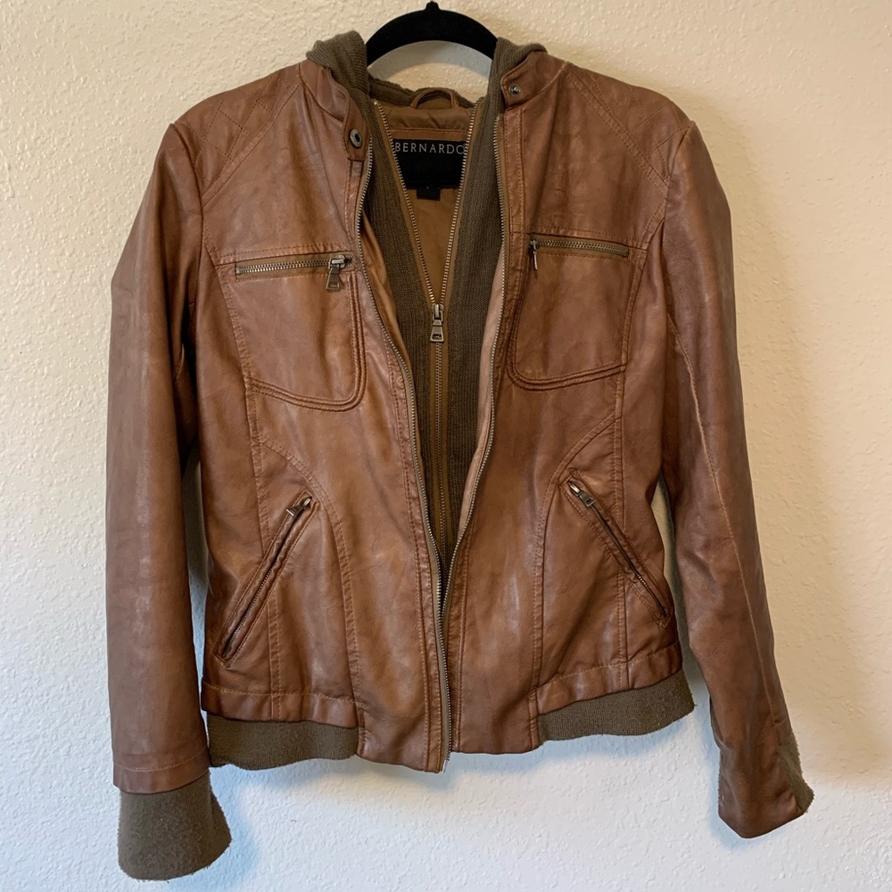 Bernardo Faux Leather Jacket w/ Detachable Hood